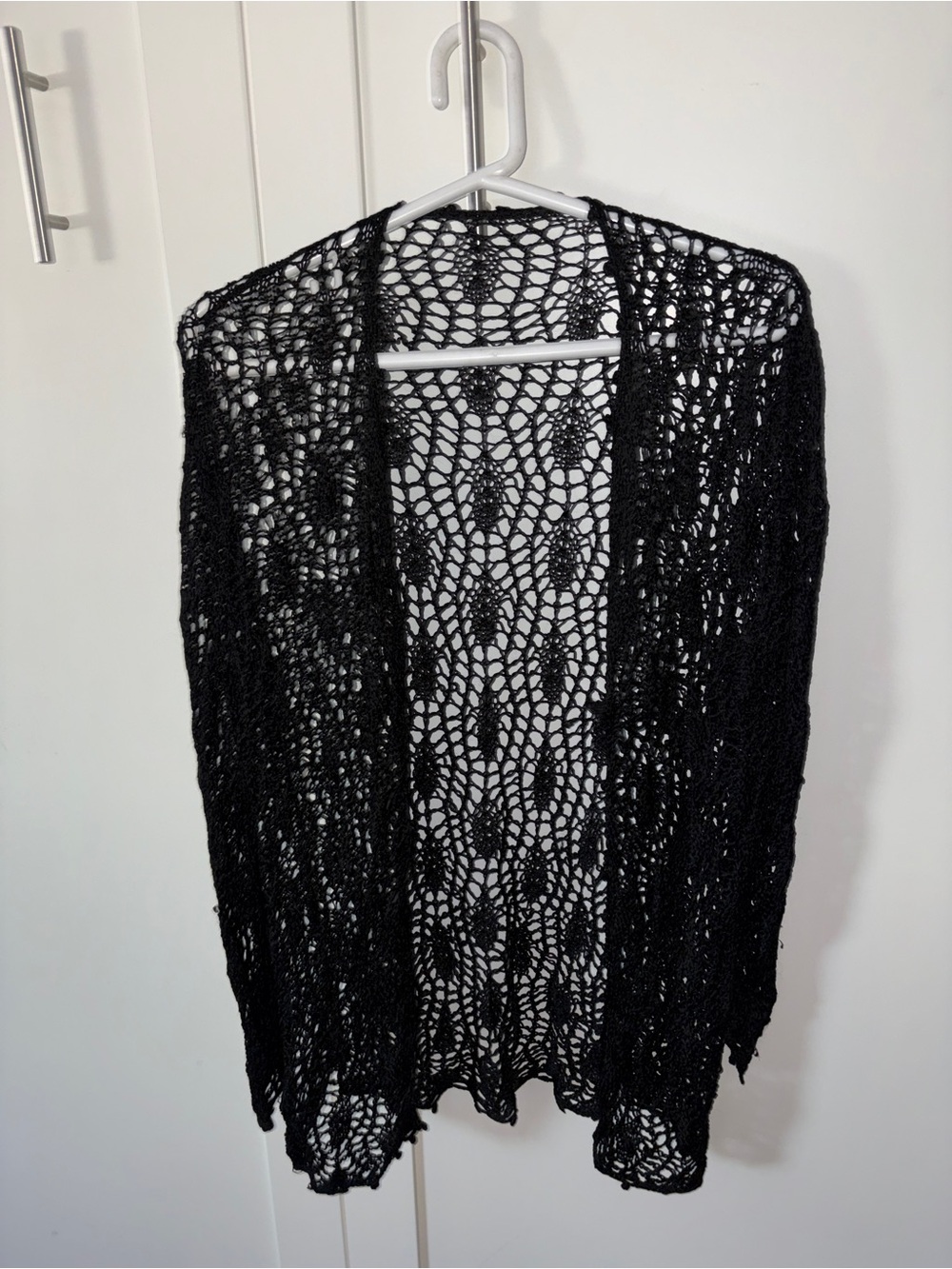 Black Openwork Knit Women's Cardigan
